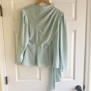 Daymor Couture Women’s 80s Vintage Long Sleeve Blouse Size 10 Blue Pleated